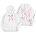 thumbnail image 1 of Fshinging Essentials Women's Hoodie Bow Letter Graphic Long Sleeve Drawstring With Pockets Trendy Clothing, 1 of 7