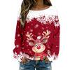 Fshinging Essentials Women's Hoodie Sweatshirt Christmas Elk Printed Crew Neck Long Sleeve Snowflake Patchwork Fashion Clothes