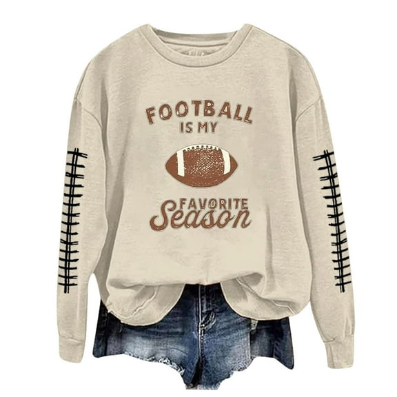 Fshinging Essentials Women's Hoodie Sweatshirt Football Rugby Print Long Sleeve Crewneck Casual Fall Winter Clothes