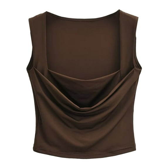 Fshinging Essentials Women's Tank Top Casual Cowl Neck Sleeveless Solid Ribbed Knit Trendy Layering Shirts Brown S