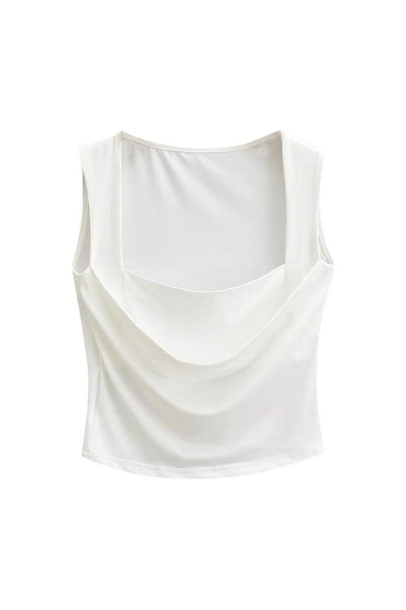 Essentials Women's Tank Top Casual Cowl Neck Sleeveless Solid Ribbed Knit Trendy&nbsp;Layering Shirts White S
