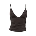 thumbnail image 1 of Fshinging Essentials Women's Tank Top Deep V Neck Ruched Crop Slim Fit Spaghetti Straps Going Out Shirt Y2K Layering Shirts Black L, 1 of 2
