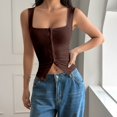 thumbnail image 1 of Fshinging Essentials Women's Tank Top Strap Camisole Button Down Sleeveless Layering Stretch Fit Summer Square Neck Plus Size Outfits Brown S, 1 of 3