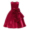 thumbnail image 1 of Fshinging Girl's Dresses Elegant Satin Gowns Off Shoulder Bowknot Wedding Ball Solid A-Line Ruched Kids Clothes Size 5-6 Years, 1 of 6