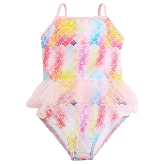 Fshinging Girl's Swimsuits Outdoor Summer Beach Pool Party Gradient Print Sling Tummy Control Swimwear Size 5-6 Years