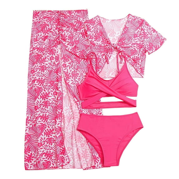 Fshinging Girl's Swimsuits Summer Beach Adorable Long Sleeve Pool Family Vacations Tummy Control Swimwear Size 7-8 Years