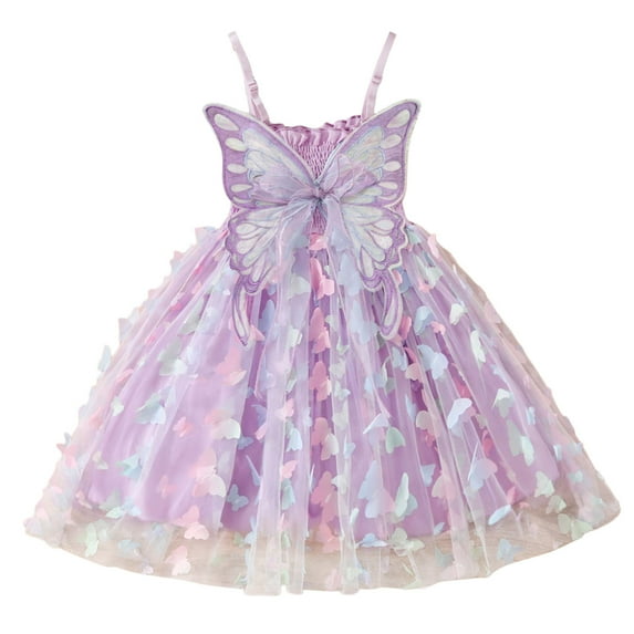 Fshinging Girls Dresses Colorful Butterfly Suspenders Sleeveless Mesh Party Birthday Formal Dress Size 12-18 Months