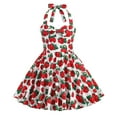thumbnail image 1 of Fshinging Girls Dresses Strawberry Fruit Print Halterneck A-Line Suspender Party Baby Kids Dress Size 6-7 Years, 1 of 5