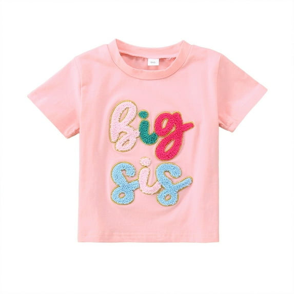 Fshinging Girls Graphic T Shirts 2025 Tops Big Sis Letter Prints Shirts Holidays Casual Crewneck Basic Tees Size 4-5 Years