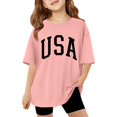 thumbnail image 1 of Fshinging Girls Kids Tops Summer Casual Cute Graphic T Shirt Letter Printed Short Sleeve Basic Children Outfit Size 7-8 Years, 1 of 6