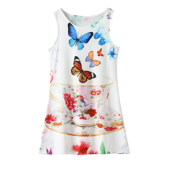 Fshinging Girls Summer Dresses Floral Embroidery Sleeveless Ruched A-Line Casual Party Princess Sun Dress Size 7-8 Years