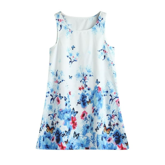 Fshinging Girls Summer Dresses Floral Embroidery Sleeveless Ruched A-Line Casual Party Princess Size 7-8 Years