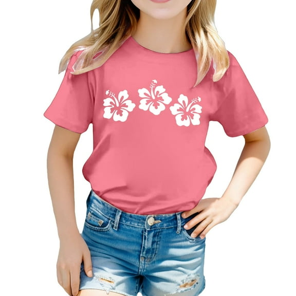 Fshinging Girls Summer Tops Toddler T Shirts Printed Round Neck Short Sleeved Shirt Shirt Plus Size T-Shirts