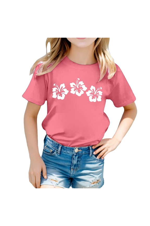 Girls Summer Tops Toddler T Shirts Printed Round Neck Short Sleeved Shirt Shirt Plus Size T-Shirts