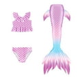 thumbnail image 1 of Fshinging Girls Swimsuit Gradient Tie-Dye Ruffle Halter Bikini Tops + Briefs + Fish Tails Princess 3 Piece Set Kids Bathing Suit Size 6-7 Years, 1 of 6