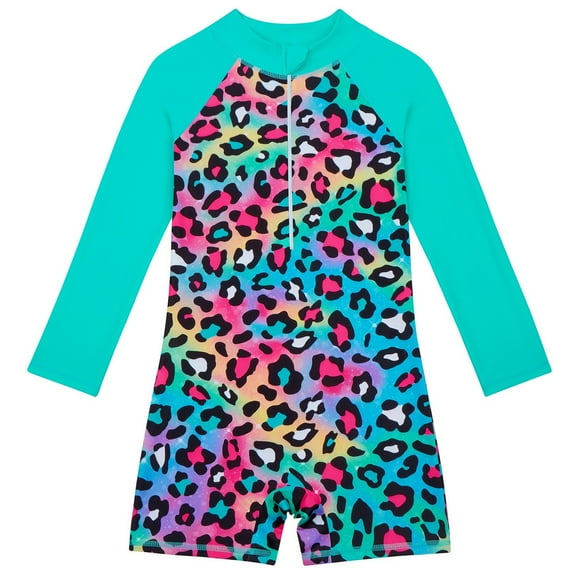 Fshinging Girls Swimsuit UPF 50+ Long Sleeve Bathing Suit Zipper Beach Rashguard Swimwear Size 5-6 Years