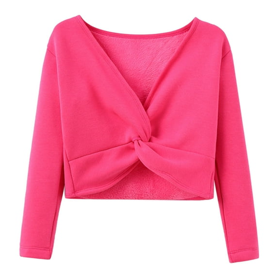Fshinging Girls T Shirts Casual Tops Autumn Winter Long Sleeve Warm Solid Color Ballet Wrap Velvet Dance Sweater Kids Tshirts Clothes