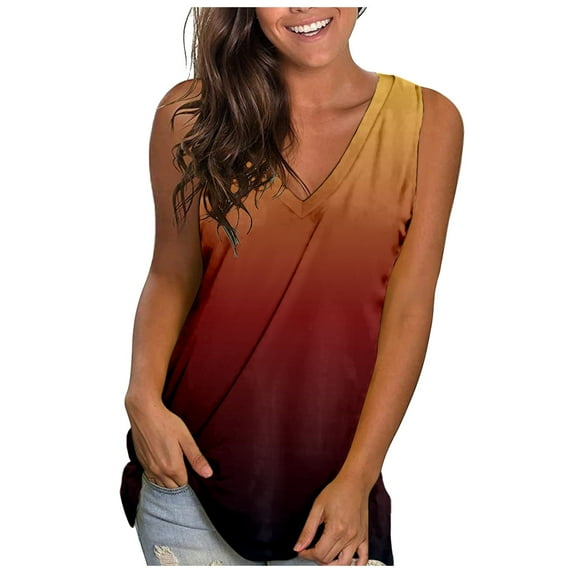 Fshinging Gradient Women's Tank Tops Summer Loose Casual V Neck Slim 2025 Sleeveless T Shirts Holiday Beach Camisoles