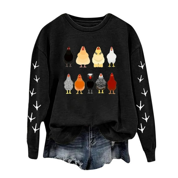 Fshinging Hoodie Sweatshirt For Women Thanksgiving Day Chicken Graphic Printed Long Sleeve Crewneck Fashion Outfits