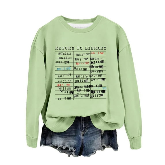 Fshinging Hoodies Sweatshirt For Women Library Shirt Book Lover Graphic Crewneck Reader Librarian Teacher Long Sleeve Plus Size Pullovers