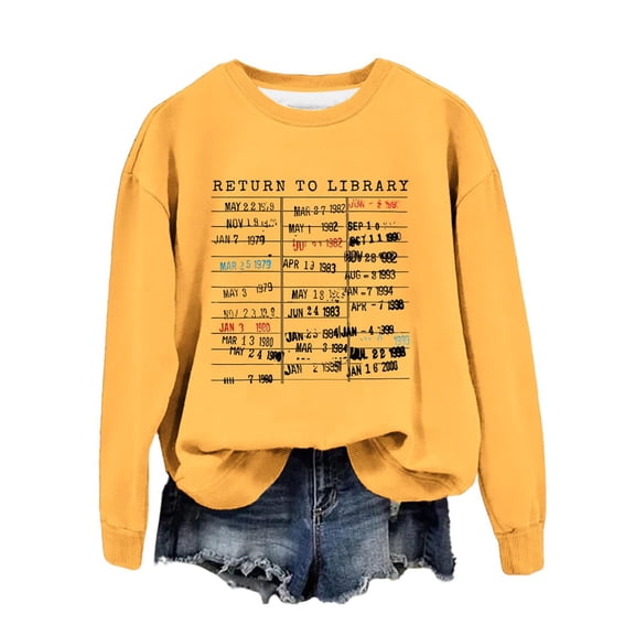 Fshinging Hoodies for Women Sweatshirt Library Shirt Book Lover Graphic Crewneck Reader Librarian Teacher Long Sleeve Trendy Clothes