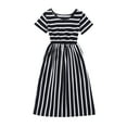 thumbnail image 1 of Fshinging Little Girl Dresses Elegant Stripe Print Casual With Pocket Summer Short Sleeve Maxi Flower Dress, 1 of 2