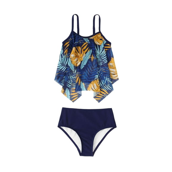 Fshinging Little Girls Tankinis Teen S 2Piece Sun Sleeveless Mesh Floral Prints Cute Outfits Swimming Suits