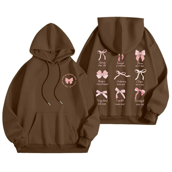 Fshinging Oversized Sweatshirt for Women Bow Letter Graphic Long Sleeve Drawstring With Pockets Fashion Outfits