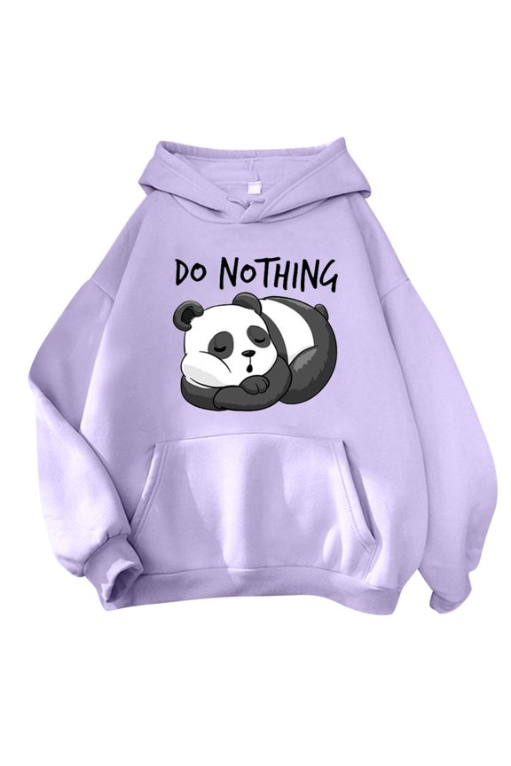 Oversized Sweatshirt for Women Panda Cute Cartoon Bear Print Long Sleeve Hooded With Pockets Pullover Tops