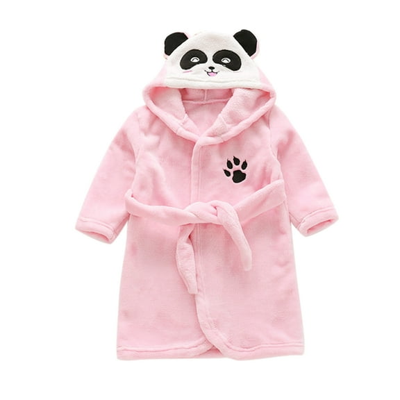 Fshinging Pajamas Sets For Boy Flannel Warm Panda Hooded Bathrobes Cute Cartoon Long Robe Baby Child Sleepwear Size 1-2 Years