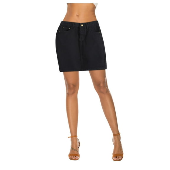 Fshinging Pants For Women Fashion Jeans Skirt Solid Blue High Waist Buttons Leisure Short Mini Skirt Plus Size Trousers