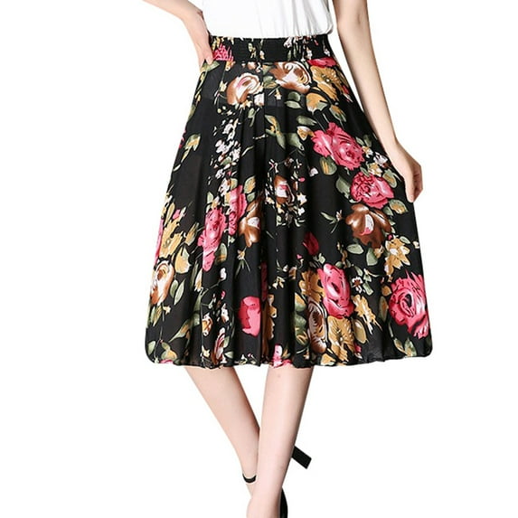 Fshinging Pants For Women Fashionable Printed Elastic Waist Thin Wide Leg High Waisted Skirt Plus Size Trousers