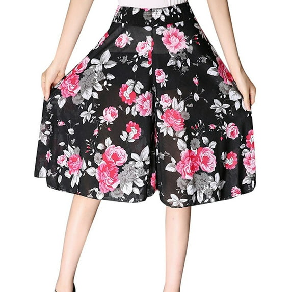 Fshinging Pants For Women Fashionable Printed Elastic Waist Thin Wide Leg High Waisted Skirt Plus Size Trousers