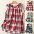 thumbnail image 1 of Fshinging Plaid Drawstring Tank Tops For Women Sleeveless Casual Shirts Loose Fit Tees Blue L, 1 of 6