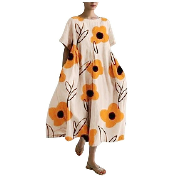 Fshinging Summer Dresses For Women 2025 Boho Summer With Pockets Casual Plus Size Linen Maxi Flowy Long Holiday Dress