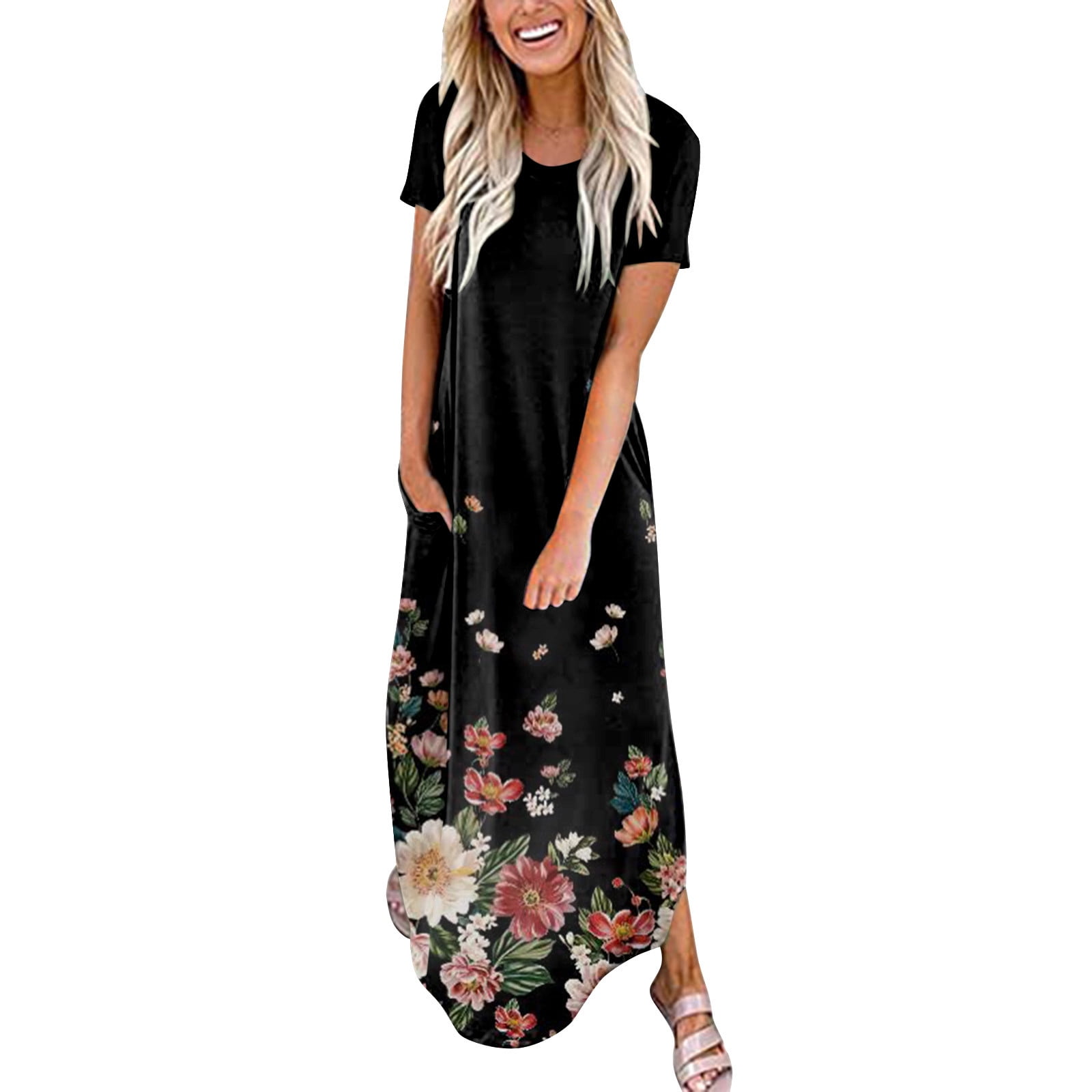 Yousify Women's T-Shirt Dress - Cotton Striped Mini Dress With Pockets, Loose Fit, Short Sleeve