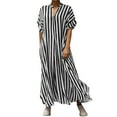 thumbnail image 1 of Fshinging Summer Dresses For Women 2025 Striped Open Front Short Sleeve Maxi With Side Slit Sun Dress, 1 of 7