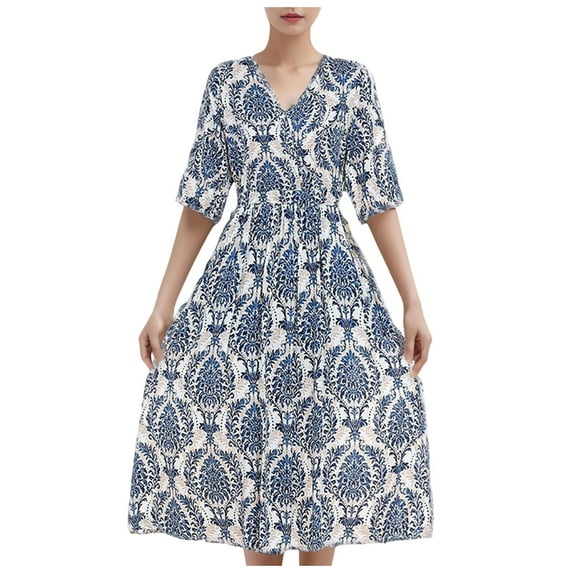 Fshinging Summer Dresses For Women New Silk French Waist Summer Can Wear Loose Floral Midi Skirt Plus Size Sun Dress