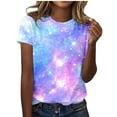 thumbnail image 1 of Fshinging Summer Women T-Shirts Summer Galaxy Print Plus Size Short Sleeve Round Neck Tees Top, 1 of 4