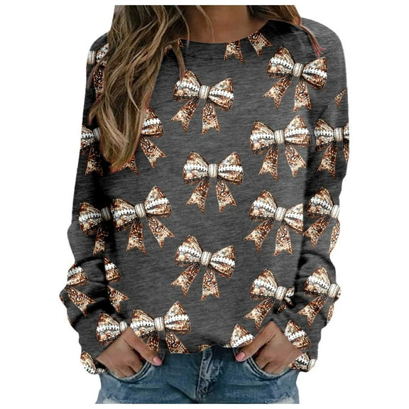 Fshinging Sweatshirts Hoodie For Women Full Bow Print Long Sleeve Crewneck Casual Fashion Outfits