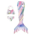 thumbnail image 1 of Fshinging Swimsuit For Girls 2025 Fish Scale Mermaid Princess 3 Piece Set Ruffle Halter Bikini Tops + Breif + Fish Tails Tankini Sets, 1 of 3
