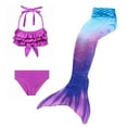 thumbnail image 1 of Fshinging Swimsuit For Girls 2025 Solid Ruffle Halter Bikini Tops + Briefs Gradient Tie-Dye Scale Fish Tails 3 Piece Set Kids Bathing Suit, 1 of 3