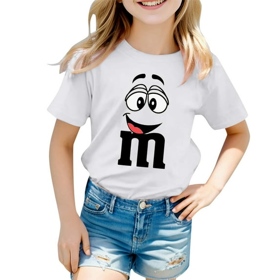 Fshinging T Shirts For Baby Girls Funny Cartoon Letter Print Short Sleeve Casual Fit Blouse Size 8-9 Years