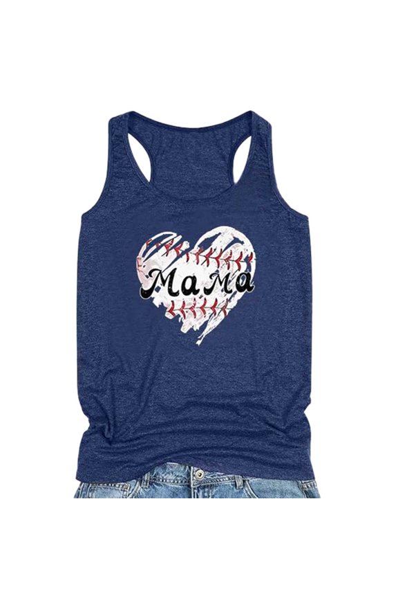 Tank Tops for Women Baseball Mom Heart Graphic Mama Shirt Summer Sleeveless Going Out Camisole Blue S