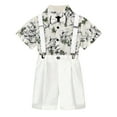 thumbnail image 1 of Fshinging Toddler Boy 2 Piece Outfits Vintage Flower Printed Short Sleeved Shirts Solid Color Suspenders Shorts Bow Tie 4Pc Boys Clothes, 1 of 5