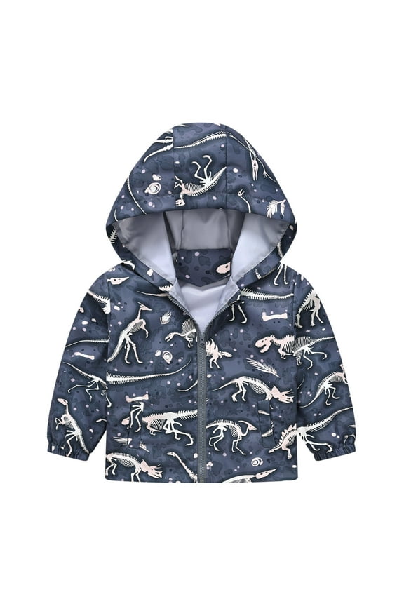 Toddler Boy Girl Hooded Clothes Camouflage Long Sleeve Cute Cartoon Dinosaur Print Zipper Kids Windbreaker Outerwear