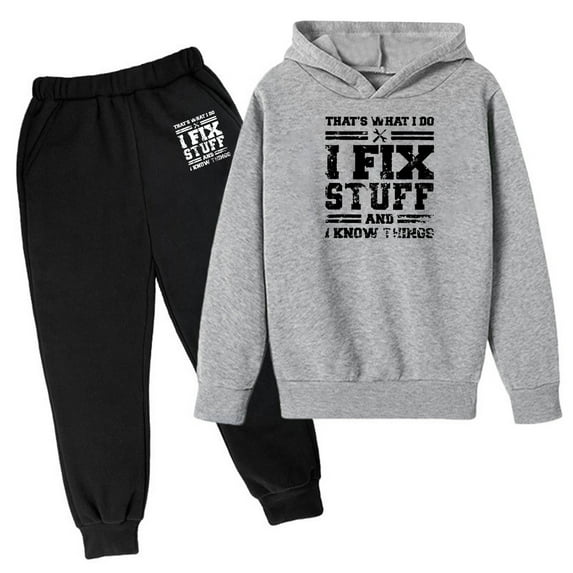 Fshinging Toddler Boys Girls Hoodie and Pants Outfit Set Letter Print Graphic Hooded Sweatshirt And Jogger Sweatpant Children's 2 Piece Set Size 12-13 Years