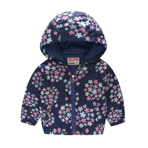 Fshinging Toddler Boys Girls Windproof Hooded Jackets Cartoon Butterfly Flower Rainbow Patchwork Long Sleeve Zipper Kids Windbreaker Outerwear