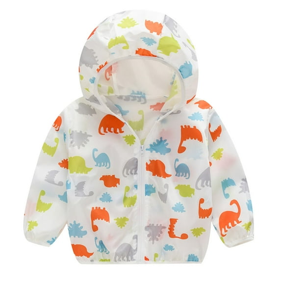 Fshinging Toddler Boys Girls Windproof Hooded Jackets Cute Cat Car Dinosaur Printing Zipper Sunscreen Summer Kids Windbreaker Outerwear