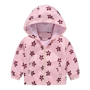 FSHINGING Toddler Boys Girls Windproof Hooded Jackets Heart Flower Dinosaur Cartoon Pattern Long Sleeve Zipper Spring Autun Outwears